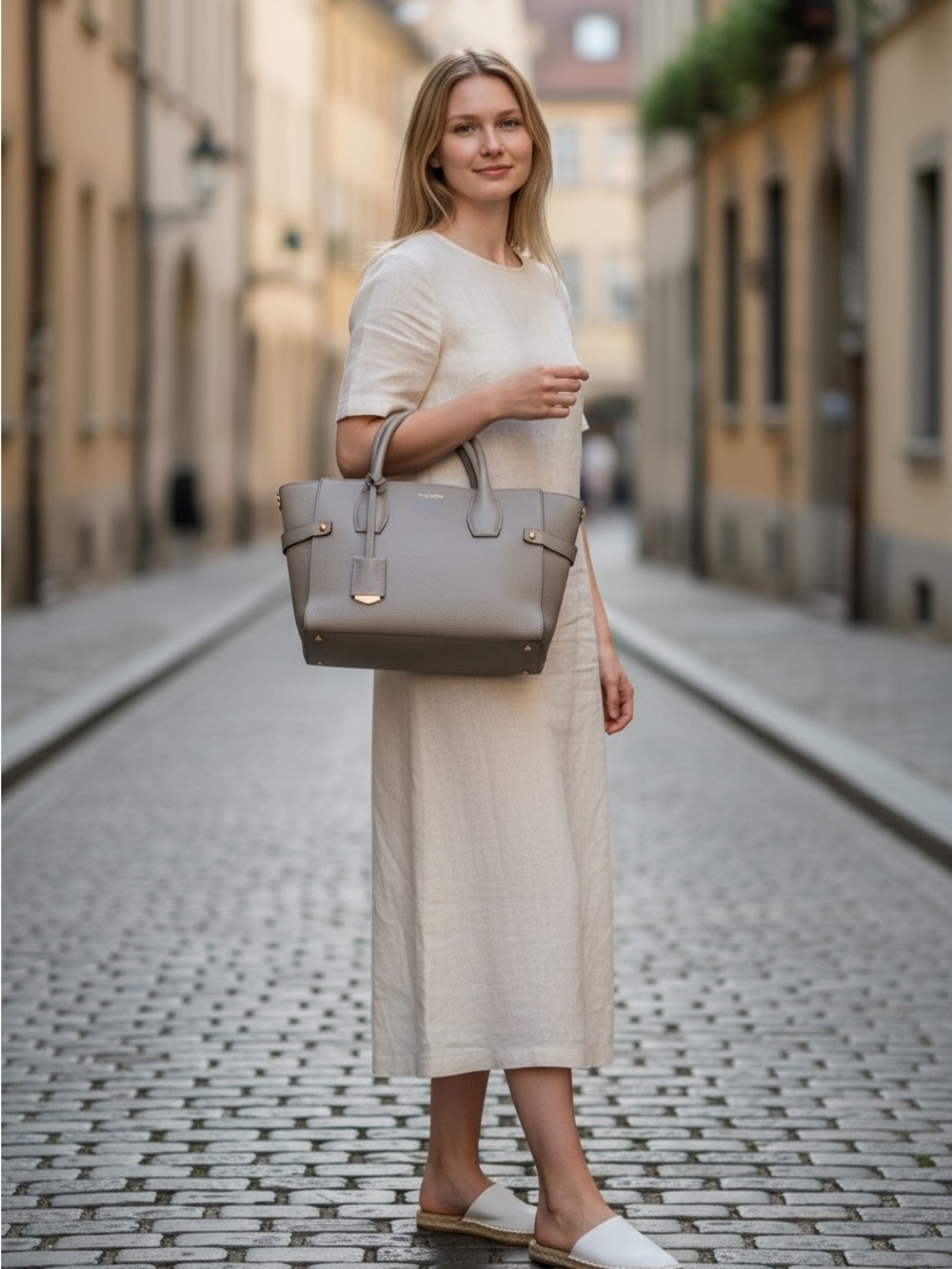 Henri Bendel Grey Pebbled Leather Tote - Picture 2 of 11